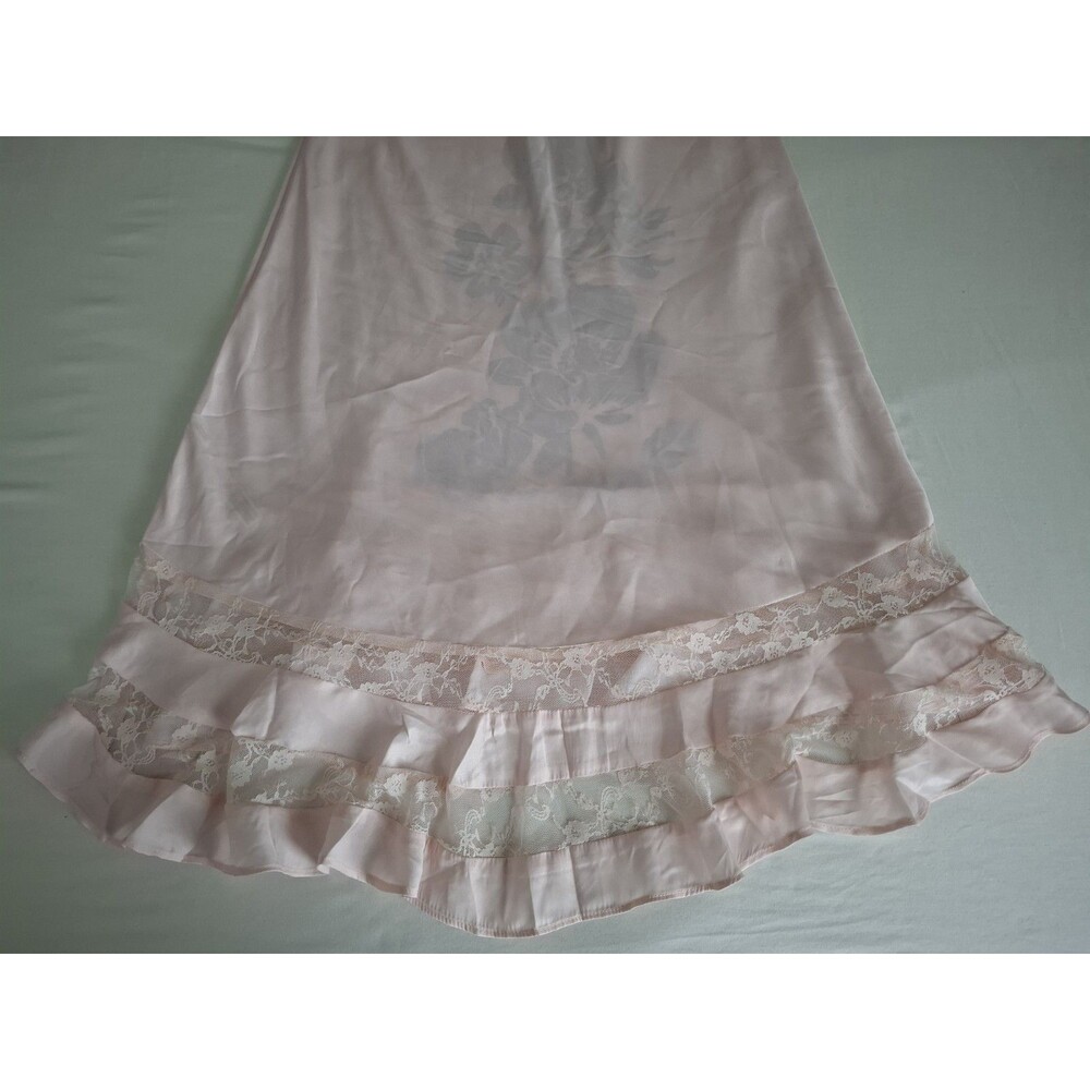 Free People Long Lost Lover Maxi Slip Skirt Lace Inset Satin Flouncy Pink M EC - Picture 6 of 12